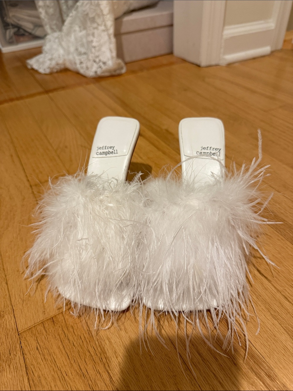 Jeffrey Campbell White Feather Mules